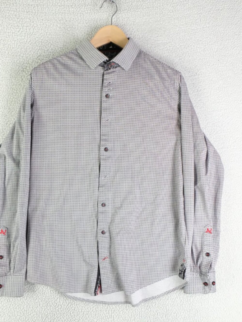 Au Noir Shirt Mens 4 Large White Black Argyle Button Up Geometric Long Sleeve